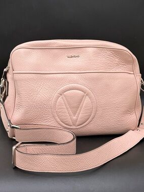 VALENTINO by Mario Valentino Dusty Pink Pebbled Leather Large Travel Crossbody